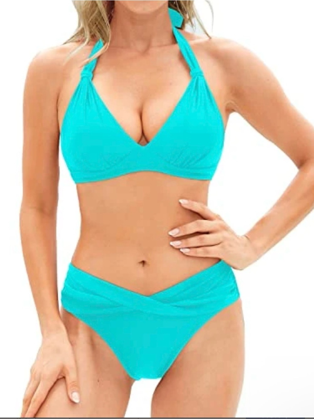 Turquoise Twist High-Waist Bikini Set - Women Swim